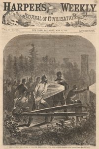 Ribelli fuori dalle loro opere a Yorktown che fanno ricognizione con lanterne scure, da Harper da Winslow Homer
