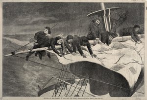 Inverno in mare - Riduzione delle vele al largo della costa, 1869