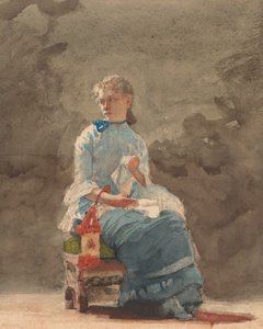 Giovane donna che cuce da Winslow Homer