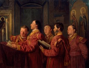 Cantori del coro in chiesa da Wladimir Jegorowitsch Makowski