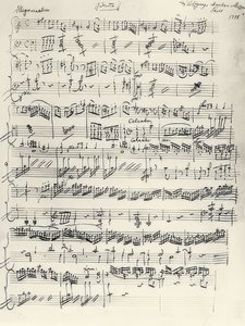 Inizio della Sonata per pianoforte in La minore, KV310. Autografo da Wolfgang Amadeus Mozart
