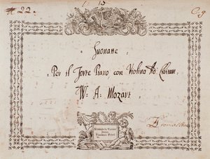 Frontespizio della sonata per fortepiano e violino di Mozart da Wolfgang Amadeus Mozart