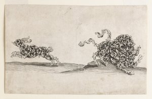 Leone e lepre composti da lavori ornamentali a foglia da Wolfgang Hieronymus von Bömmel