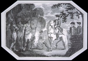 Generale Burgoyne e gli indiani nel 1777, inciso da J. Taylor, da 