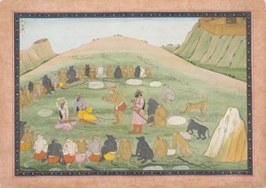 Hanuman rianima Rama e Lakshmana con erbe medicinali..., serie Ramayana da Workshop active in the First generation