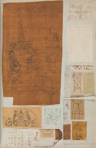 Pagina di un album contenente disegni e diverse stampe di architettura, Int..., ca. 1800-1850. Creatori: Officina di Charles Percier, Officina di Pierre François Léonard Fontaine