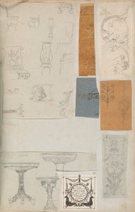 Pagina di un album contenente disegni e diverse stampe di architettura, ca. 1800-1850. Creatori: Officina di Charles Percier, Officina di Pierre François Léonard Fontaine