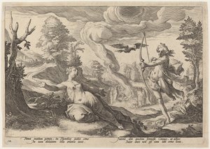 Apollo uccide Coronis da Workshop of Hendrick Goltzius, after Hendrick Goltzius