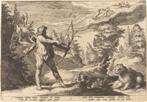 Arcas che si prepara a uccidere sua madre da Workshop of Hendrick Goltzius, after Hendrick Goltzius