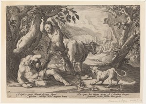 Paesaggio con Mercurio che Alza la Spada per Uccidere un Argus Addormentato da Workshop of Hendrick Goltzius, after Hendrick Goltzius