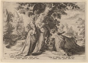 Le Figlie di Cecrope Aprono la Cassa Affidata a Loro da Minerva da Workshop of Hendrick Goltzius, after Hendrick Goltzius