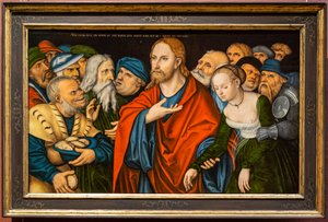Tedesco: Christus und die Ehebrecherin Cristo e la donna presa in adulterio da workshop of Lucas Cranach the Elder