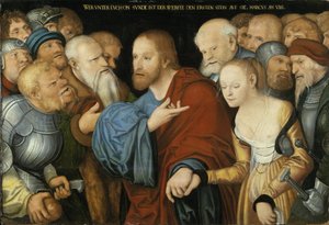 Tedesco: Christus und die Ehebrecherin Cristo e la donna presa in adulterio da workshop of Lucas Cranach the Elder