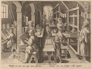 Impressio Liborum (Stampa di libri) da Workshop of Philip Galle after Jan van der Straet