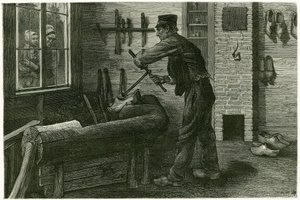 Il sabotatore di Terneuzen, ha il suo stabilimento, allarga e scava il legno mediante cramms. Incisione di X. Mellery, dal vivo, per illustrare la storia 