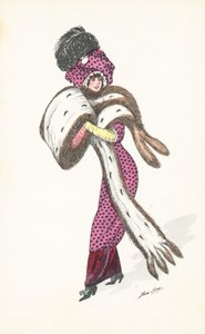 Elegante donna parigina, con lunga stola di pelliccia