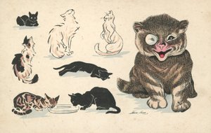 Gatto grasso con monocolo, accanto a vari gatti meno favoriti da Xavier Sager