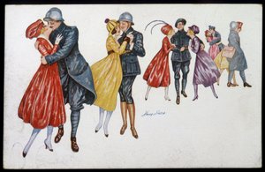Militari e le loro fidanzate, marraine o amiche - illustrazione di Xavier Sager (1870-1930) cartolina, ca. 1915 da Xavier Sager