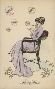 Bella ragazza che soffia bolle, inclusa prosperità, salute, felicità, speranza e gioia da Xavier Sager