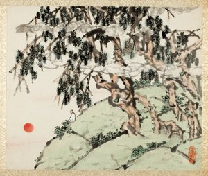 Paesaggio e figura, da un album di paesaggi e calligrafia per Liu Songfu da Xugu