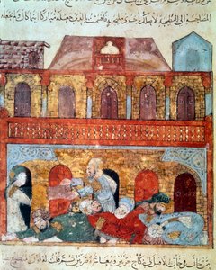 Il navigatore vagabondo Abu-Zayd e i mercanti addormentati. Miniatura dal Maqamat (Seances) di Abu Mohammed al-Kasim ibn Ali Hariri (1054-1122) illuminata da Yahya Mahmud al-Wasiti da Yahya ibn Mahmud Al Wasiti