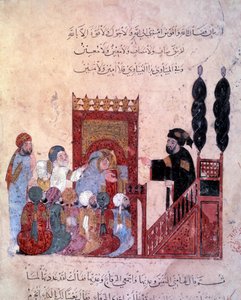 Il navigatore errante Abu-Zayd entra nella moschea di Maragha. Miniatura dal “Maqamat” (Seances) di Abu Mohammed al-Kasim ibn Ali Hariri, miniata da Yahya Mahmud al-Wasiti nel 1237