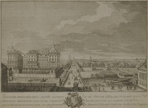 Vista delle camere appena costruite di fronte ai cancelli di Anichkov a San Pietroburgo, 1753