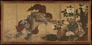 Leoni e tigri tra peonie e bambù da Yamaguchi Sekkei