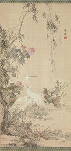Aironi, peonie e salici, inizio XIX secolo da Yamamoto Baiitsu