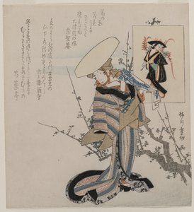 Donna accanto a un albero di prugne abbinata alla Fanciulla del Glicine (da una serie di donne paragonate a figure dei dipinti di Otsu) da Yanagawa Shigenobu