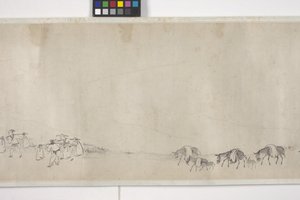 Cento asini che trasportano grano, rotolo di carta, c.1700