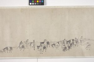 Cento asini che trasportano grano, rotolo a mano, c.1700 da Ye Yin