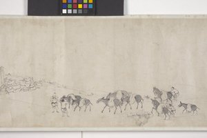 Cento asini che trasportano grano, rotolo a mano, c.1700 da Ye Yin