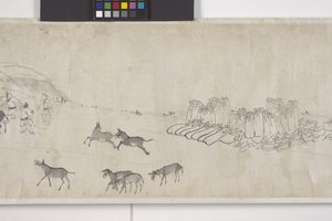 Cento asini che trasportano grano, rotolo a mano, c.1700 da Ye Yin
