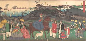 Stranieri in visita al famoso sito del Monte Gongen a Kanagawa, 2° mese, 1861 da Yoshikazu