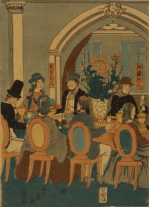 Banchetto di cinque nazioni, club di Yokohama da Yoshitomi Utagawa