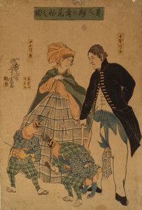 Stranieri che guardano la danza di Capodanno, 1861 da Yoshitomi Utagawa