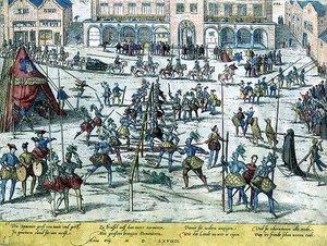 Torneo tenuto a Bruxelles dagli spagnoli per aumentare il morale dei soldati e per sottolineare che i Paesi Bassi erano ora loro da Zacharias (school of) Dolendo