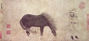 Cavallo e stalliere in inverno