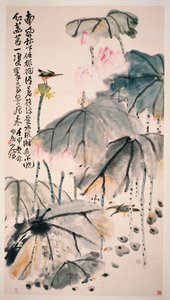Loto e Uccelli Verdi da Zhen Wang