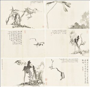 Paesaggi e fiori, album di sei fogli da Zhu da Bada Shanren