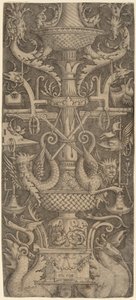 Pannello ornamentale con draghi, maschere e strumenti di guerra, c. 1505 da Zoan Andrea