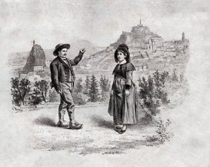Auvergnats che ballano la farcitura a Puy en Velay, Francia. circa 1900 (incisione) da . .
