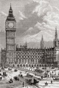 Big Ben e le Case del Parlamento, Londra, Inghilterra, viste nel XIX secolo
