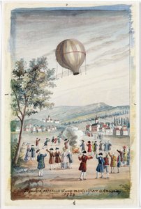 Prima ascensione di una mongolfiera a Annonay, Francia, 5 giugno 1783