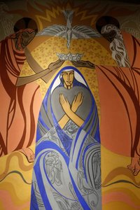 Affresco nella chiesa di San Giacomo, Montrouge, Francia. Incoronazione della Vergine Maria