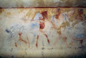 Processione funebre con cavalli e figure maschili (affresco)