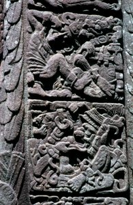 Geroglifici sulla Stele D a Quirigua, Izabal, Guatemala, periodo tardo classico, c.600-900 d.C. (foto)