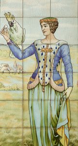 Vista interna, pannello di piastrelle, pittore Furcy Ernest Tondeur, esecutore Boch Frères La Louvière da . .