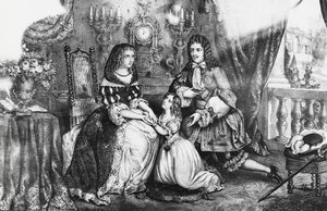 Re Luigi XIV e sua figlia che implorano la Duchessa Louise de La Valliere di non ritirarsi nel convento da Georg Carl Heinrich Dollmann